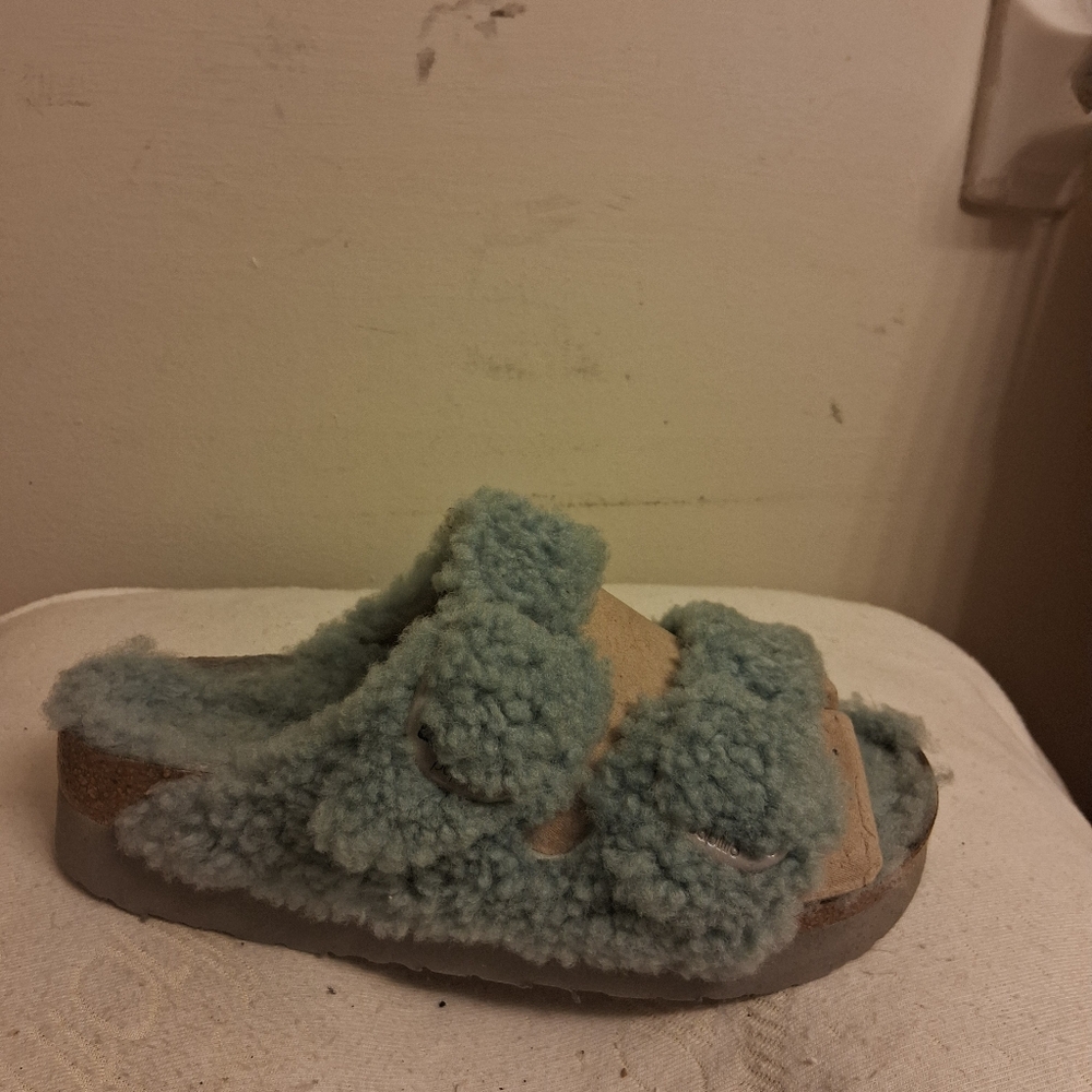 Womens BIRKENSTOCK PAPILLIO Cozy Faux Slide Sandals, Light Sage Size 41, US 10 - Picture 11 of 16